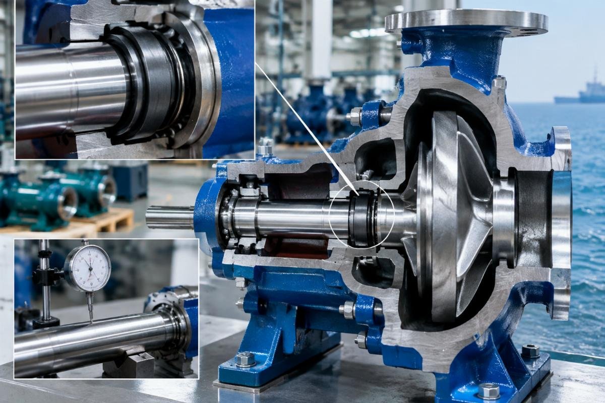 Cross-section detail showing shaft runout tolerance and seal interface on Seawater Pump assembly