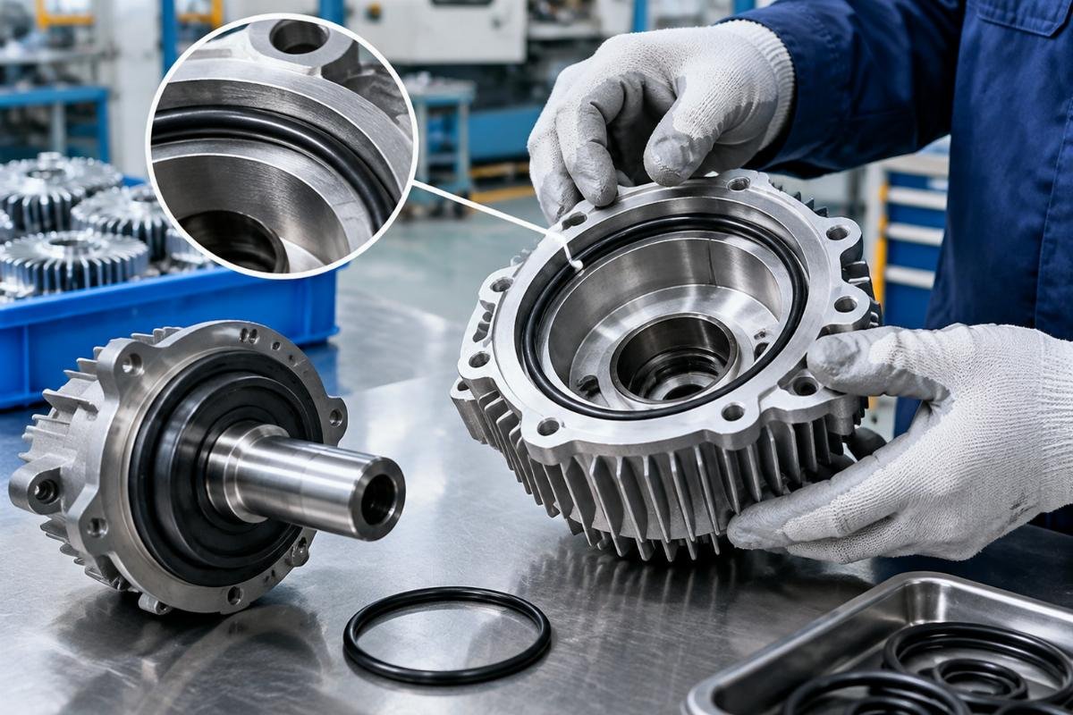 Fan Clutch housing and shaft seal detail showing NBR O-ring placement