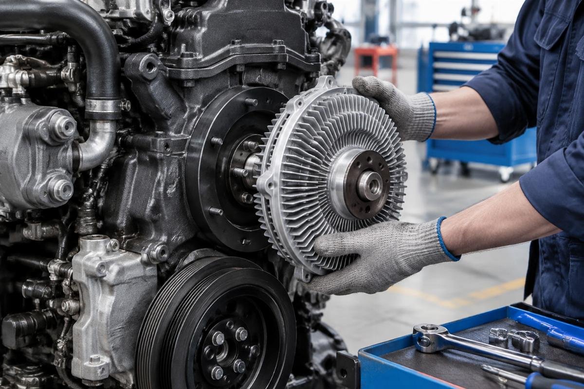 Fan Clutch service part for International DT466E maintenance installed on engine front