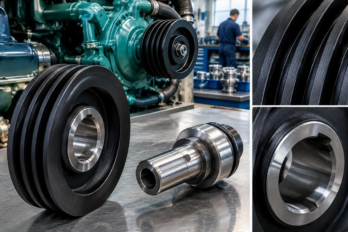 Pulley groove profile and bore fitment detail for Volvo Penta seawater pump drive