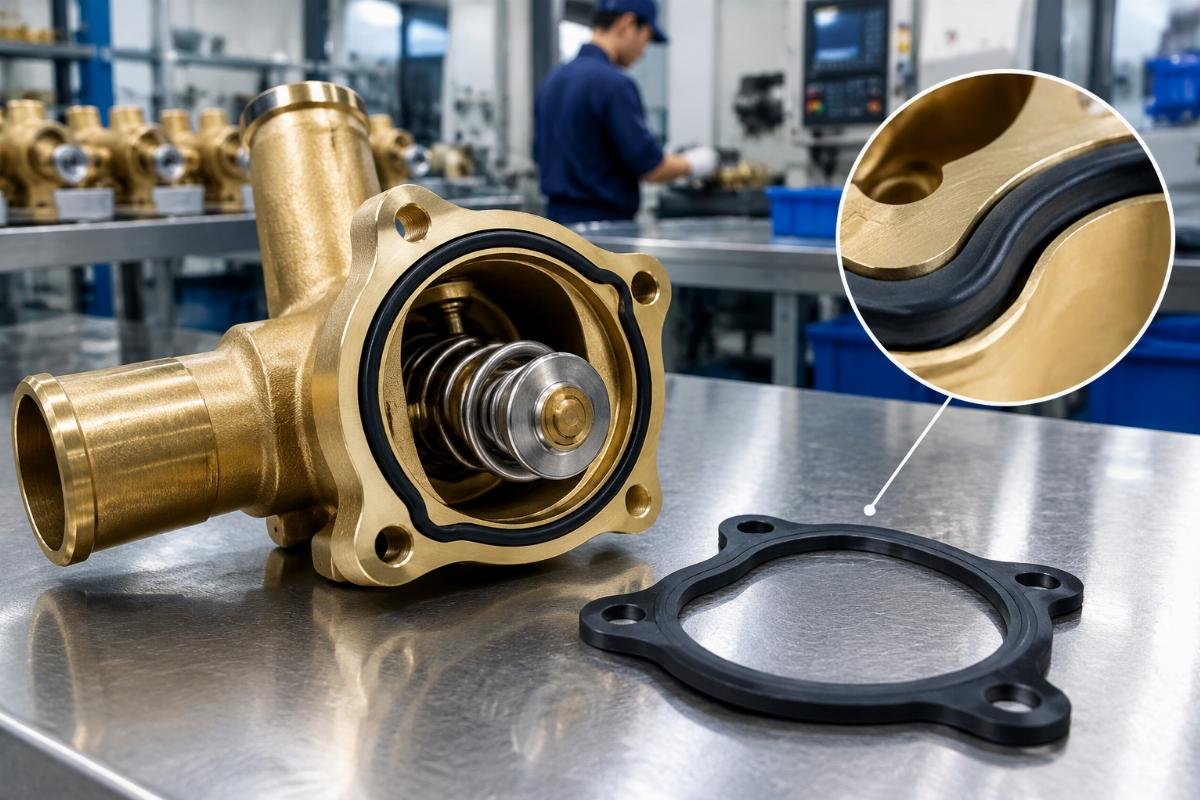 Thermostat brass housing and silicone rubber seal construction detail